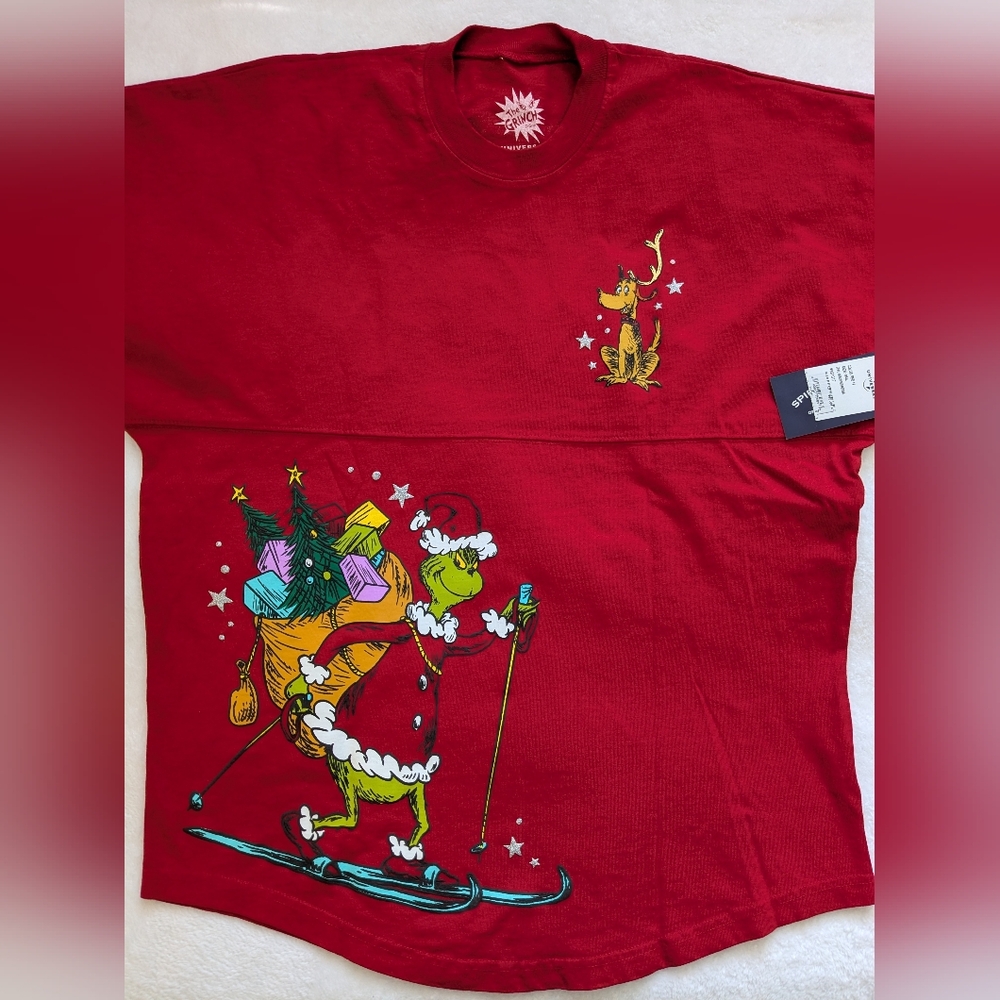Merry Grinchmas Universal Studios Red Spirit Jersey With Grinch And Max NWT